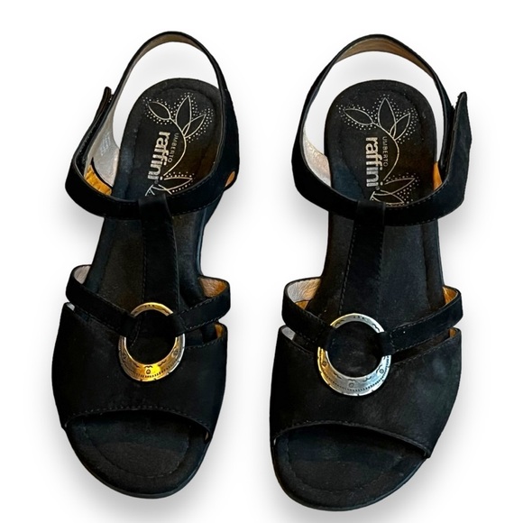 Umberto Raffini Yoli Wedge Sandals Black Suede T Strap Open Toe  EU41/US 10-10.5 - Picture 2 of 12